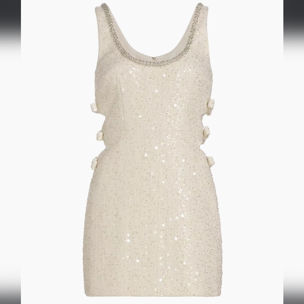 Self-Portrait Natural Diamanté-trim Mini Dress